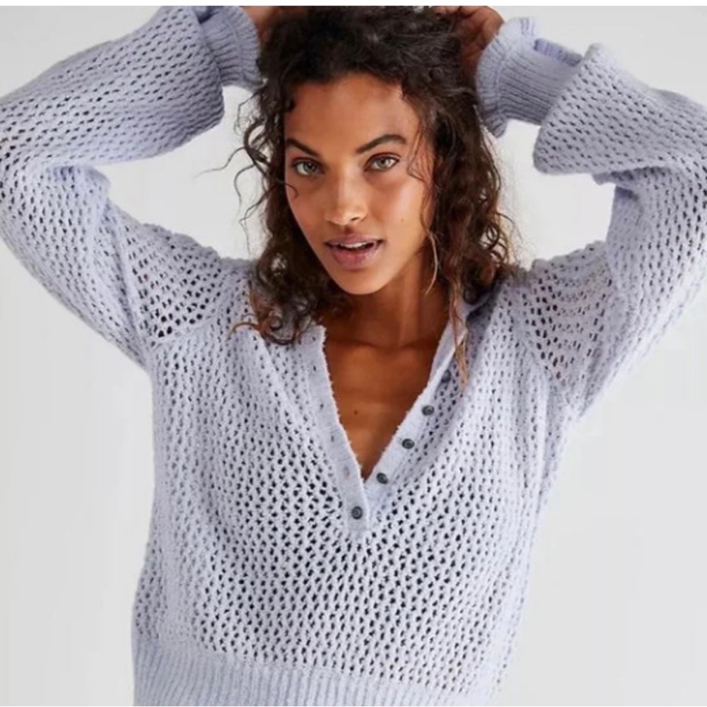 Free people lavender Peri ice open knit henley 🪻🪻
